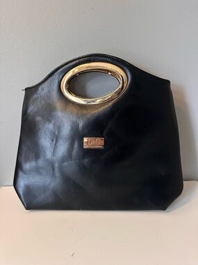 D&G Black Leather Tote with Gold Oval Top Handle